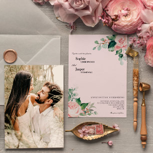 Blush Floral Pink Photo Weddenschap Kaart