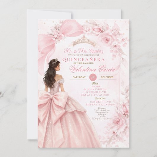 Blush Floral Pink Quinceañera Invitation (Devant)
