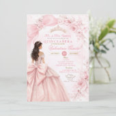 Blush Floral Pink Quinceañera Invitation (Debout devant)