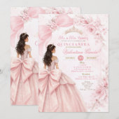 Blush Floral Pink Quinceañera Invitation (Devant / Derrière)