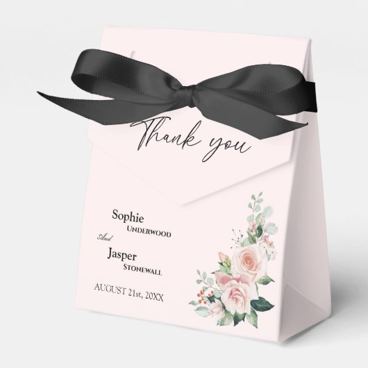 Blush Floral Pink Weddenschap Hartelijk dank Bedankdoosjes (Voorkant Zijde)