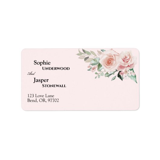 Blush Floral Pink Weddenschapsadres Etiket (Voorkant)