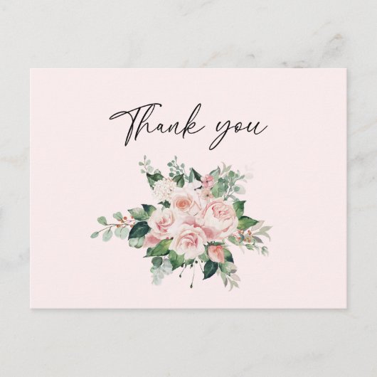 Blush Floral Pink Wedding Dank je Briefkaart (Voorkant)
