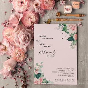 Blush Floral Pink Wedding Rehearsal Dinner Kaart
