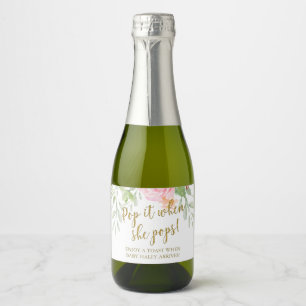 Blush Floral Pop als ze Pop geeft aan Baby shower Sparkling Wijnetiket