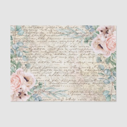 Blush Floral Poppy Old Letter-ontkoppeling Tissuepapier (Voorkant)