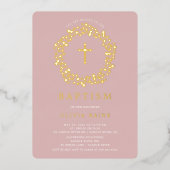 Blush Floral Premier Baptême Foil Invitation (Recto)