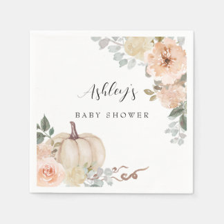 Blush Floral Pumpkin Baby Shower Napkins Paper Servet