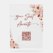 Blush Floral QR Code Uw stoel wacht op Acryl Teken Bord (Voorkant)