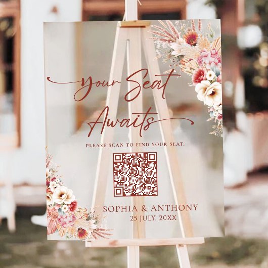 Blush Floral QR Code Uw stoel wacht op Acryl Teken Bord