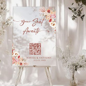 Blush Floral QR Code Uw stoel wacht op Acryl Teken Bord