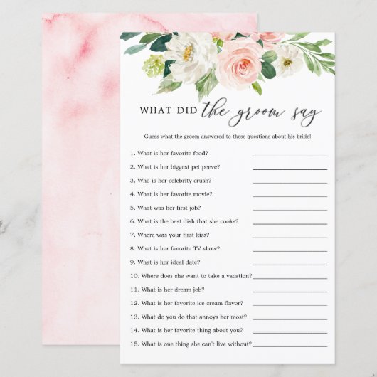 Blush Floral Qu'Est-Ce Qui A Dit Groom Cartes De J (Devant / Derrière)