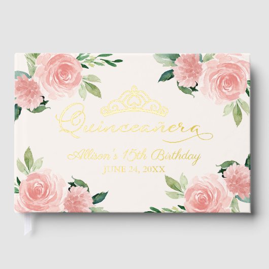 Blush Floral Quinceanera Livre d'or (Recto)