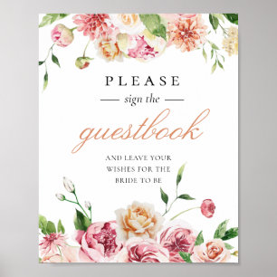 Blush Floral Romantic Vrijgezellenfeest Guestbook  Poster