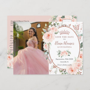 Blush Floral Roos Gold Butterflies Quinceañera Aankondigingskaart