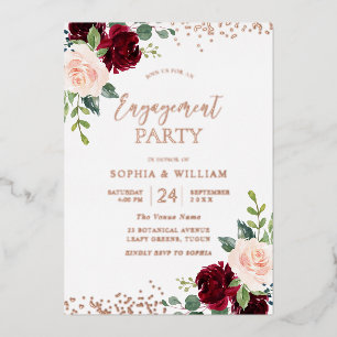 Blush Floral Roos Gold Foil Engagement Party Folie Uitnodiging