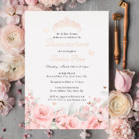 Blush Floral Roos Gouden Vlinder Quinceanera