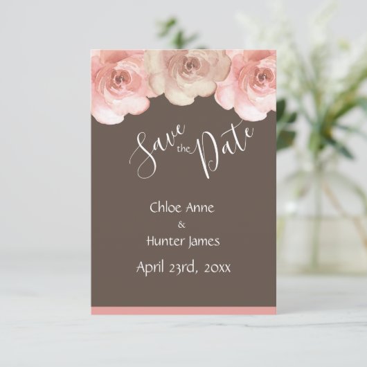 Blush Floral Roos Simple Save the Date (Staand voorkant)