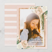 Blush Floral & Rose Gold Graduation Faire-part (Devant / Derrière)