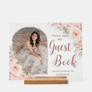 Blush Floral Rose Gold Quinceanera 16 Livre d'hôte