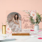 Blush Floral Rose Gold Quinceanera 16 Livre d'hôte (Mariage)