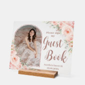 Blush Floral Rose Gold Quinceanera 16 Livre d'hôte (Angle)