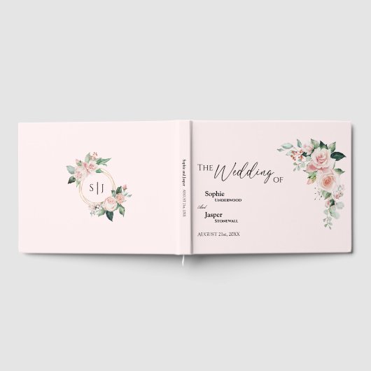 Blush Floral rose Mariage livre d'hôtes (Complet)