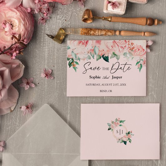 Blush Floral Rose Plat Enregistrer La Carte Date