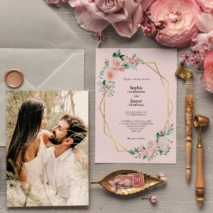 Blush Floral rose simple Faire-part de mariage pho