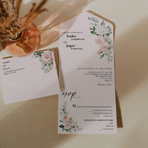Blush Floral roze in één bruiloft uitnodiging