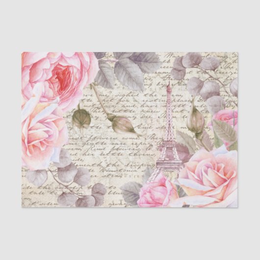  Blush Floral Rozen Oude Letter-ontkoppeling Tissuepapier (Voorkant)