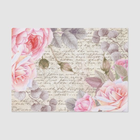 Blush Floral Rozen Oude Letter-ontkoppeling Tissuepapier (Voorkant)