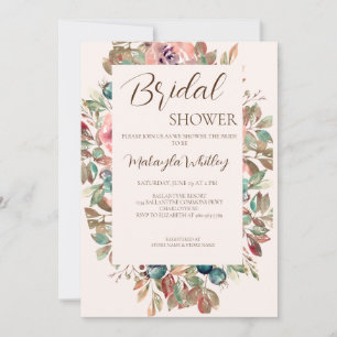 Blush Floral Sand Bridal Shower Uitnodiging