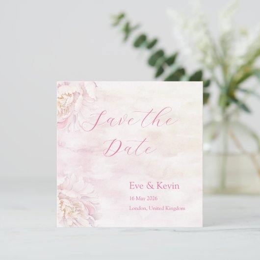Blush Floral Save the Date Kaart – Waterverf (Staand voorkant)