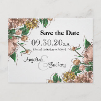 Blush Floral Save the Date Wedding Post Card Aankondigingskaart