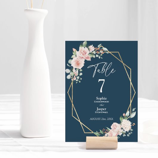 Blush Floral Simple Marine Mariage Numéro de table