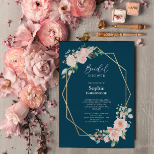 Blush Floral Simple Navy Wedding Vrijgezellenfeest Kaart