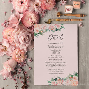 Blush Floral Simple Pink Weddenschap Details Informatiekaartje