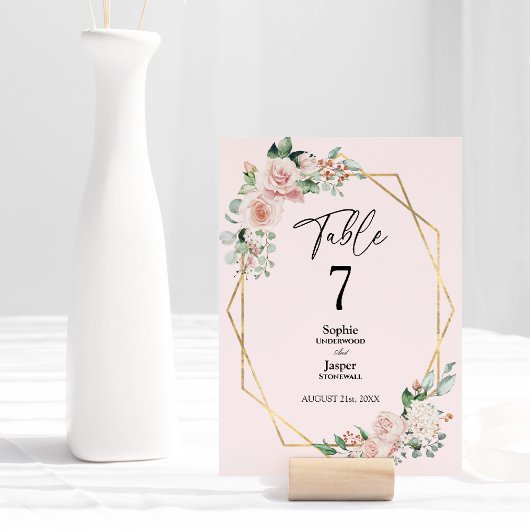 Blush Floral Simple rose Mariage Numéro de table