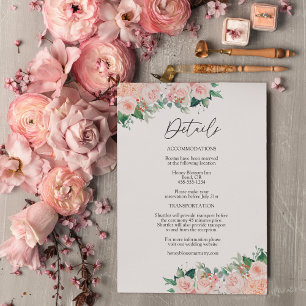 Blush Floral Simple White Wedding Details Informatiekaartje