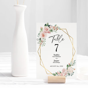 Blush Floral Simple White Wedtable Table Number Kaart