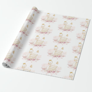 Blush Floral Swan Princess Baby shower Birthday Cadeaupapier