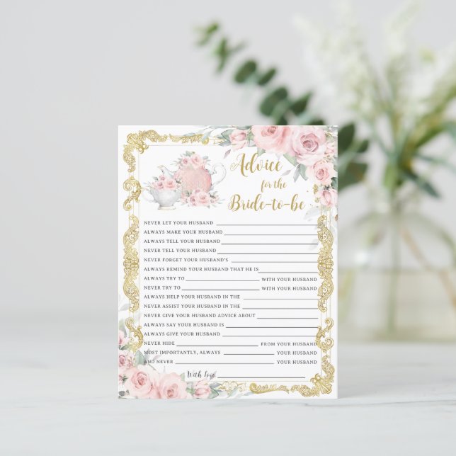 Blush Floral Tea Party Advies voor bruid om spel t (Staand voorkant)