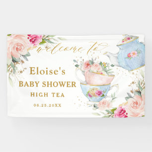 Blush Floral Tea Party Bridal Baby shower Backdrop Spandoek
