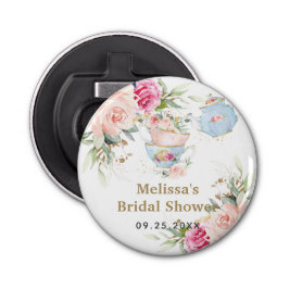 Blush Floral Tea Party Bridal Baby shower Birthday Button Flesopener