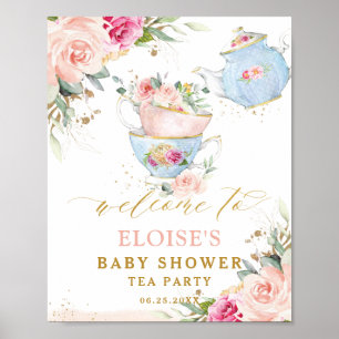 Blush Floral Tea Party Bridal Baby shower Welkom Poster