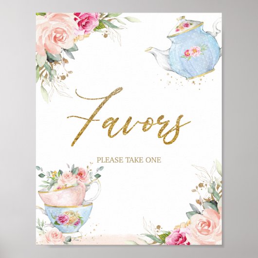 Blush Floral Tea Party Favorieten Baby Vrijgezelle Poster (Voorkant)