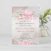 Blush Floral Tea Party Moederdag Brunch Kaart (Staand voorkant)
