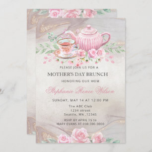 Blush Floral Tea Party Moederdag Brunch Kaart