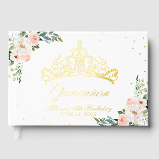 Blush Floral Tiara Quinceanera Livre d'or (Recto)